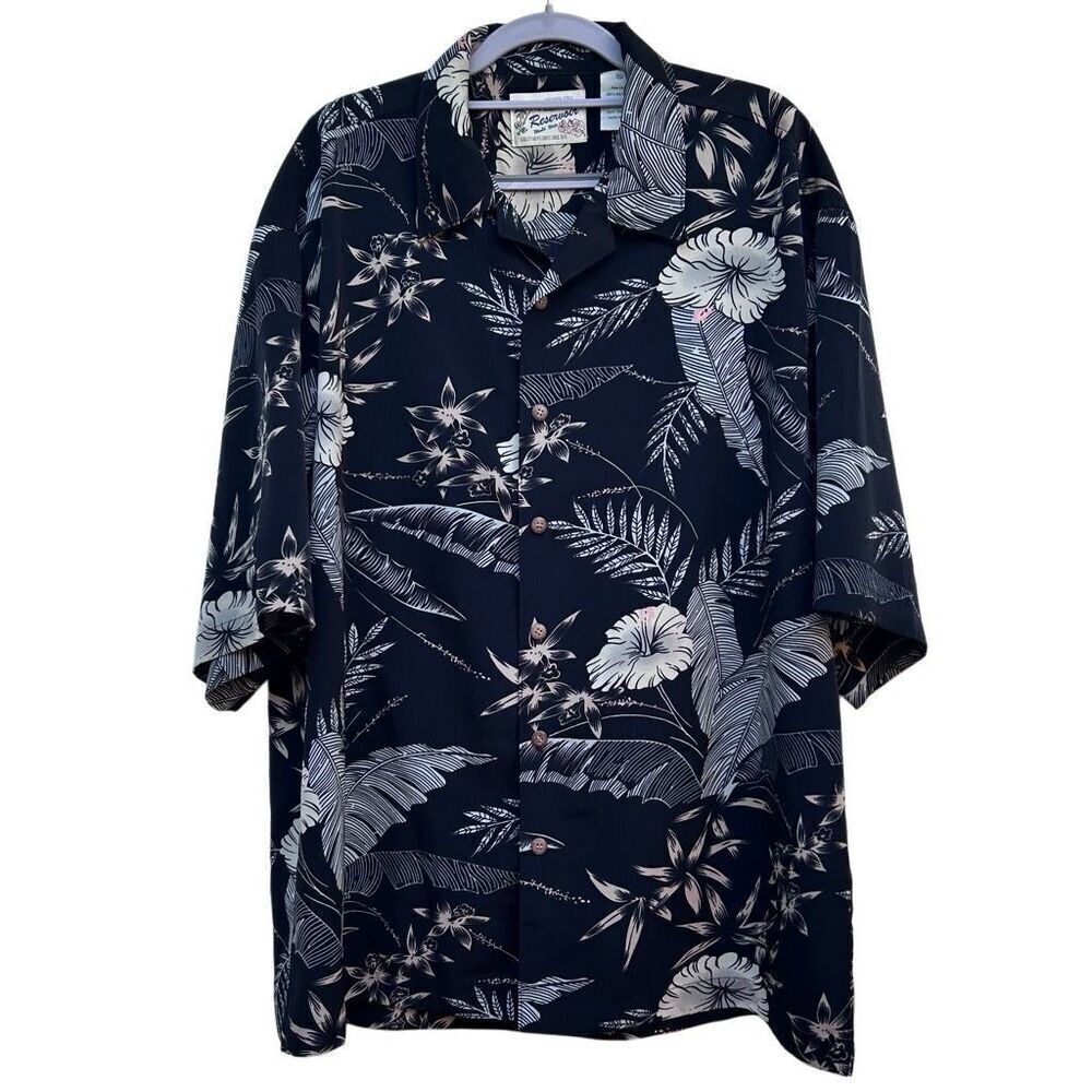 Reservoir Hawaiian Style Shirt Men's XL Black White Floral Tropical Button Front
